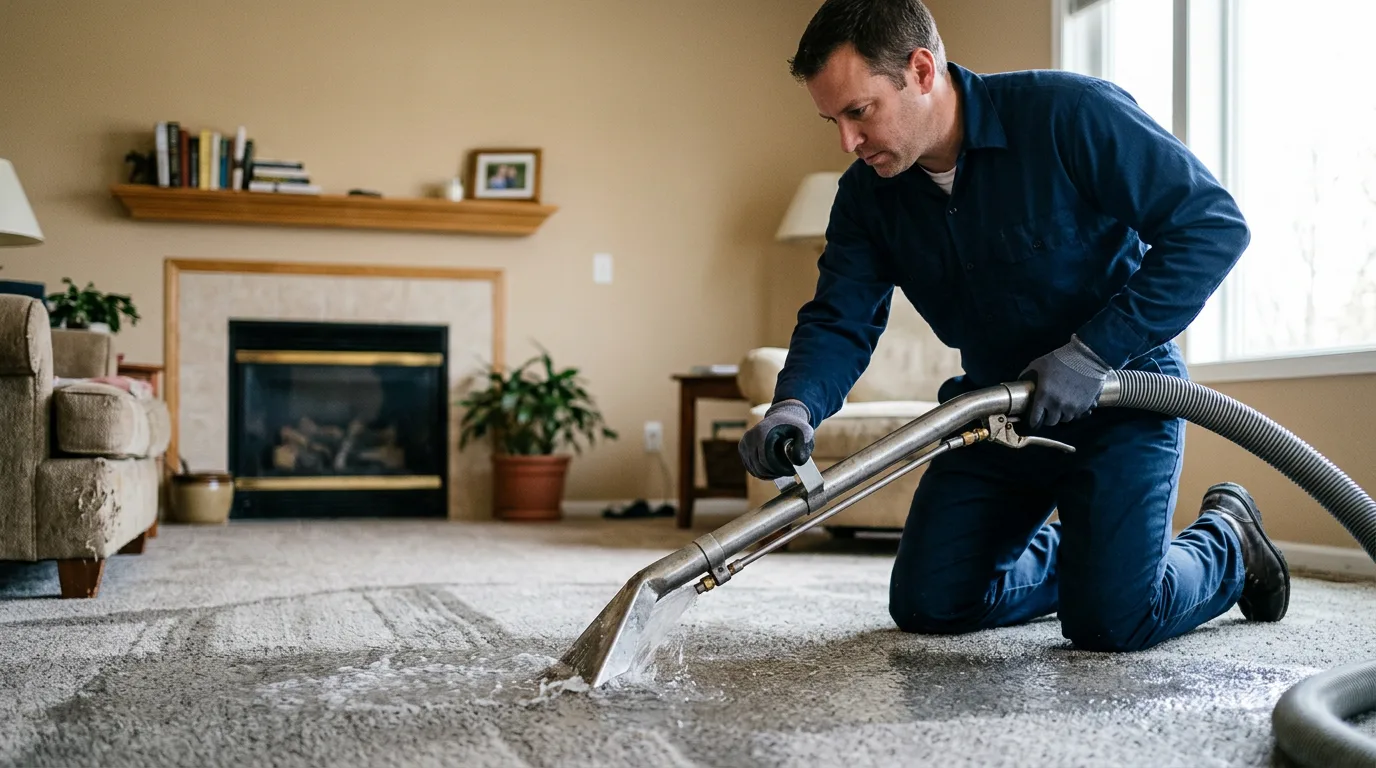Water damage restoration technician working near St John, KS